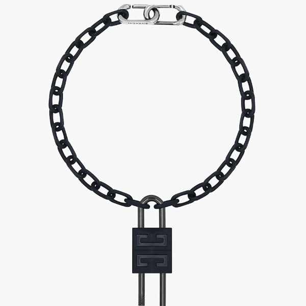 Lock necklace in enamelled metal